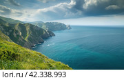 Azure beach landscape, sea beauty, Images for Booklets, advertising of Travel agencies. Стоковое AI-изображение, AI-художник Ирина Ручушкина / Фотобанк Лори