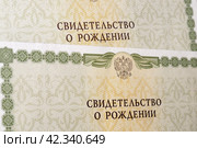 Два свидетельства о рождении. Стоковое фото, фотограф Евгения Золкина / Фотобанк Лори