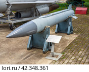 Аэробаллистичекая гиперзвуковая ракета Х-15, уличная экспозиция музея истории крылатых ракет, город Дубна Московской области (2023 год). Редакционное фото, фотограф Вячеслав Палес / Фотобанк Лори