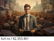 Articulate Journalist person reporter event. Generate Ai. Стоковое AI-изображение, AI-художник Иван Рябоконь / Фотобанк Лори