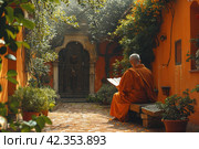 Monks in the Monastery Church: Liturgical Unity and Prayerful Humility. Стоковое AI-изображение, AI-художник Юрий Поздников / Фотобанк Лори