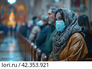 Prayer of the Faithful: Prostrations and Requests at Communion in the Sacred Rhythms of Spiritual Harmony. Стоковое AI-изображение, AI-художник Юрий Поздников / Фотобанк Лори