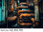 Weathered Stack of rusty orange pipes. Generate ai. Стоковое AI-изображение, AI-художник Иван Рябоконь / Фотобанк Лори