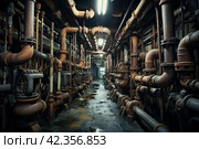 Labor-intensive Pipes installing concrete iron tunnel. Generate Ai. Стоковое AI-изображение, AI-художник Иван Рябоконь / Фотобанк Лори