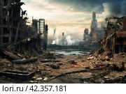 Desolate Destroyed city buildings. Generate AI. Стоковое AI-изображение, AI-художник Иван Рябоконь / Фотобанк Лори