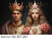 Prosperous Princess with crown with her prince. Generate ai. Стоковое AI-изображение, AI-художник Иван Рябоконь / Фотобанк Лори