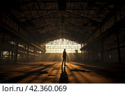 Enigmatic Silhouette fbi agent warehouse. Generate Ai. Стоковое AI-изображение, AI-художник Иван Рябоконь / Фотобанк Лори