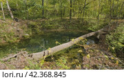 Южный Урал, карстовое озеро Голубой Грифон у реки Зилим. The Southern Urals, the Blue Griffin karst lake near the Zilim River. Стоковое видео, видеограф Евгений Романов / Фотобанк Лори