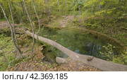 Южный Урал, карстовое озеро Голубой Грифон у реки Зилим. The Southern Urals, the Blue Griffin karst lake near the Zilim River. Стоковое видео, видеограф Евгений Романов / Фотобанк Лори