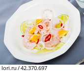 Ceviche with shrimps, lime, orange. Стоковое фото, фотограф Яков Филимонов / Фотобанк Лори