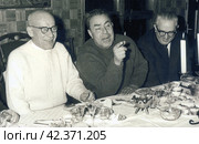 Председатель КГБ СССР Юрий Владимирович Андропов, Генеральный секретарь ЦК КПСС Леонид Ильич Брежнев и Владислав Гомулка  1969 год. Редакционное фото, фотограф Сергей Елизарьев / Фотобанк Лори