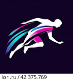 Логотип IAAF по легкой атлетике в стиле хай-тек. Футуристический дизайн с плавными линиями и яркими цветами. Иллюстрация атлетизма и инноваций. Стоковая иллюстрация, иллюстратор Карпенко Алексей / Фотобанк Лори