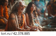 A medium performs a ritual to reunite a separated couple for the harmony of souls. Стоковое AI-изображение, AI-художник Юрий Поздников / Фотобанк Лори