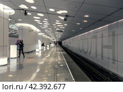 Платформа станции Солнцево Калининско-Солнцевской линии Московского метрополитена. Москва, Россия (2019 год). Редакционное фото, фотограф Наталья Волкова / Фотобанк Лори