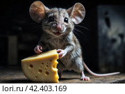 Mouse with stolen cheese. Стоковое AI-изображение, AI-художник RamA / Фотобанк Лори