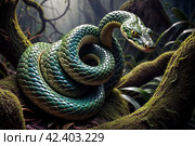 Predatory boa constrictor close-up. Стоковое AI-изображение, AI-художник RamA / Фотобанк Лори