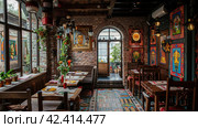 Restaurant, cafe in Russian style,    Generative AI. Стоковое AI-изображение, AI-художник Анна Кривицкая / Фотобанк Лори