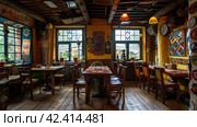 Restaurant, cafe in Russian style,    Generative AI. Стоковое AI-изображение, AI-художник Анна Кривицкая / Фотобанк Лори