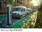 Eco-Friendly Transport: Minibuses at the Station Promoting an Eco-Friendly Lifestyle. Стоковое AI-изображение, AI-художник Юрий Поздников / Фотобанк Лори