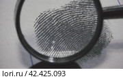 Fingerprints are investigated on fingerprint card. Macro shot. Стоковое видео, видеограф EStarodubov / Фотобанк Лори