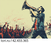 Leader Voicing Ideas to the Crowd. Стоковое AI-изображение, AI-художник Кирилл Черезов / Фотобанк Лори