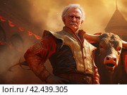 Agile Bullfighter man fight bull. Generate Ai. Стоковое AI-изображение, AI-художник Иван Рябоконь / Фотобанк Лори