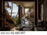 Hurricane destroy house flood. Generate Ai. Стоковое AI-изображение, AI-художник Иван Рябоконь / Фотобанк Лори