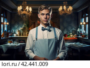 Hospitable Housemaid man hotel. Generate Ai. Стоковое AI-изображение, AI-художник Иван Рябоконь / Фотобанк Лори