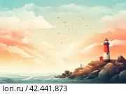 Lighthouse morning background. Generate Ai. Стоковое AI-изображение, AI-художник Иван Рябоконь / Фотобанк Лори