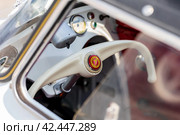 LINTHE, GERMANY - MAY 27, 2023: The instruments and controls of a Messerschmitt KR200, or Kabinenroller (Cabin Scooter). Die Oldtimer Show 2023. Редакционное фото, фотограф Sergey Kohl / Фотобанк Лори