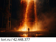 Burning grain silo flame. Generate Ai. Стоковое AI-изображение, AI-художник Иван Рябоконь / Фотобанк Лори