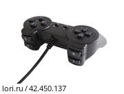 Чёрный игровой пульт на белом фоне. Video game controller on white background. Стоковое фото, фотограф Татьяна Д / Фотобанк Лори