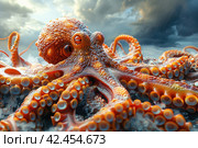 Octopus in the sea. ,    Generative AI. Стоковое AI-изображение, AI-художник Анна Кривицкая / Фотобанк Лори