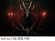 Baphomet burning candles. Generate Ai. Стоковое AI-изображение, AI-художник Иван Рябоконь / Фотобанк Лори