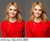 Female face before and after retouch. Стоковое фото, фотограф Андрей Аркуша / Фотобанк Лори