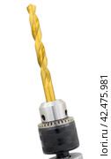 Патрон дрели и сверла на белом фоне. Cordless drill with twist bit closeup isolated on white. Стоковое фото, фотограф Татьяна Д / Фотобанк Лори