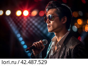 Chinese man singing on stage. Generate ai. Стоковое AI-изображение, AI-художник Иван Рябоконь / Фотобанк Лори