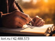 Man writing in notebook. Generate ai. Стоковое AI-изображение, AI-художник Иван Рябоконь / Фотобанк Лори