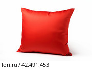 Red bright pillow isolated on white background. Generate Ai. Стоковое AI-изображение, AI-художник Иван Рябоконь / Фотобанк Лори