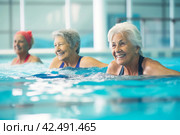 Senior woman active swim pool. Generate Ai. Стоковое AI-изображение, AI-художник Иван Рябоконь / Фотобанк Лори