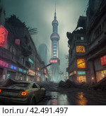 Разрушенный город. Стоковое AI-изображение, AI-художник Александр Сидоров / Фотобанк Лори