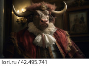 Anthropomorphic bison wearing lord costume. Generate ai. Стоковое AI-изображение, AI-художник Иван Рябоконь / Фотобанк Лори