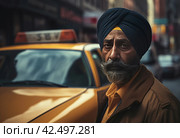 Sikh adult taxi driver. Generate AI. Стоковое AI-изображение, AI-художник Иван Рябоконь / Фотобанк Лори