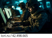 Military team defuses computer technology. Generate ai. Стоковое AI-изображение, AI-художник Иван Рябоконь / Фотобанк Лори