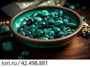 Malachite stones bowl. Generate Ai. Стоковое AI-изображение, AI-художник Иван Рябоконь / Фотобанк Лори