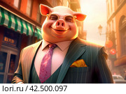 Filthy fat rich pig dressed in business suit. Generate ai. Стоковое AI-изображение, AI-художник Иван Рябоконь / Фотобанк Лори