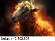 Nightmare sheep with fire flames. Generate ai. Стоковое AI-изображение, AI-художник Иван Рябоконь / Фотобанк Лори