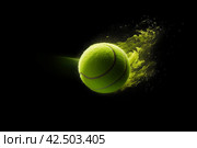 Flying tennis ball. Generate ai. Стоковое AI-изображение, AI-художник Иван Рябоконь / Фотобанк Лори