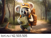 Koala adventurer with orientation map. Generate ai. Стоковое AI-изображение, AI-художник Иван Рябоконь / Фотобанк Лори