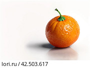 Picture of fresh ripe mandarin at isolated white background. Illustration of mandarine for design project, poster, banner, logotype. Fresh fruits concept. Copy ad text space. Generative Ai image. Стоковое AI-изображение, AI-художник Aleksandr Golubev / Фотобанк Лори